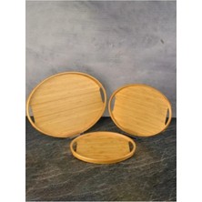 Benimer 3'lü Bambu Yuvarlak Tepsi, Servis Tepsileri, Çay Tepsisi