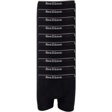 10 Adet Feelline Siyah Pamuklu Doğal Likralı Erkek Boxer