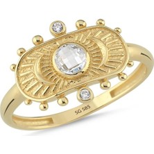Sembol Gold 14 Ayar Antik Model Taşlı Altın Yüzük
