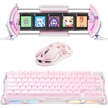 Gravastar K1 Mekanik Gaming Klavye, M1 Pro Kablosuz Optik Mouse ve Dijital Resim Çerçevesi Oyuncu Seti, Sakura Pink