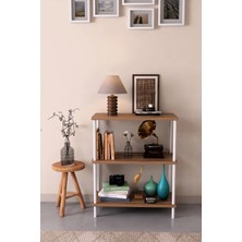 Barin Design 3 Raflı Çevir Tak Beyaz Metal Gövdeli Çok Amaçlı Salon Rafı ve Kitaplık Salon Organizeri