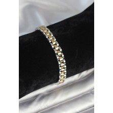 316L Çelik Gold ve Gümüş Renk 7 mm Kalınlık Erkek Bileklik - Lisinya