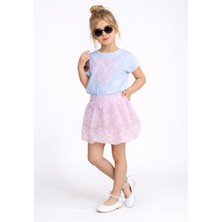 Bambam Kız Çocuk İncili Çiçek Detaylı Tişört ve Dantelli Etek Takım-320808