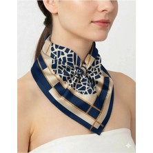 Tarzını Seç Lacivert Mozaik Zincir Fular / Bandana / Aksesuar 48X48 cm