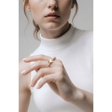 Lykos Incili Kelebek Model Gold Renk Pirinç Kadın Yüzük