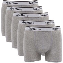 5 Adet Feelline Gri Pamuklu Doğal Likralı Erkek Boxer