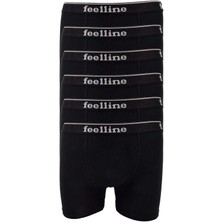 6 Adet Feelline Siyah Pamuklu Doğal Likralı Erkek Boxer