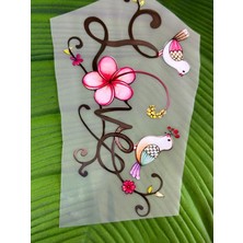 Gönülden Tasarım Ütü Ile Yapışan Çiçekli Kuşlar Transfer Baskı Arma 20X10 cm