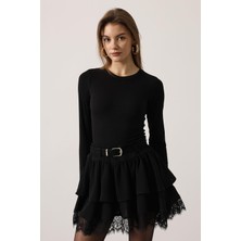 Reyon 37199 Kemer Detaylı Dantelli Kat Kat Kadın Mini Etek