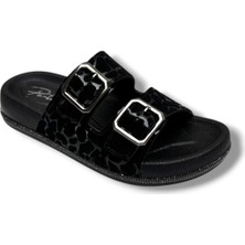 Perla 4504-26 Leopar Desenli Şerit Taşlı Anatomik Çidt Tokalı Kadın Terlik