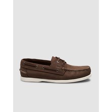 Cabani Kahverengi Hakiki Deri Bağcıklı Loafer Ayakkabı