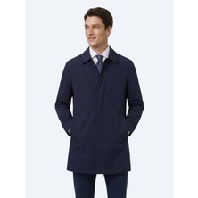 Kip Lacivert Regular Fit Gömlek Yaka Casual Dokuma Pardesü