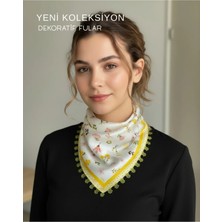Tarzını Seç Çiçek Desenli Model Dekoratif Kenar Tasarımlı Fular 48X48 cm