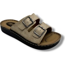 Leman 8617-26 Deri Anatomik Çift Bantli Kadın Terlik