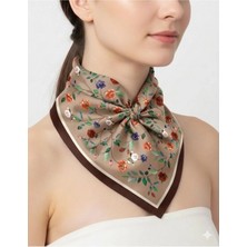 Tarzını Seç Kahverengi Gül Fular / Bandana / Aksesuar 48X48 cm