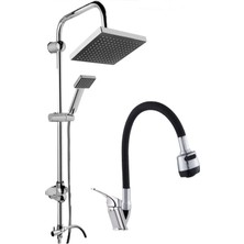 Moonshop Duş Robotu ve Siyah Kubarlı Evye Mutfak Banyo Bataryası Evyesi Duş Başlığı