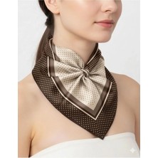 Tarzını Seç Kahverengi Şerit Puantiyeli Fular / Bandana / Aksesuar 48X48 cm