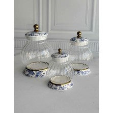 Rossev Cam Kavanoz Seti 3 Parça Blue