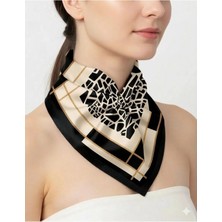 Tarzını Seç Siyah Mozaik Zincir Fular / Bandana / Aksesuar 48X48 cm