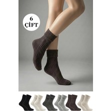 Kardeşler Çorap Kadın Kıvrık Lambswool Yün Yarım Konç Çorap 6'lı Paket