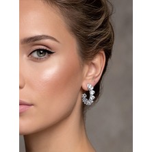 Eva Takı Store Kalp Zirkon Taşlı Antialerjik Vip Halka Silver Renk Küpe Antialerjik