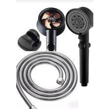 Moonshop Turbo Pervaneli 5 Fonksiyonlu Duş Başlığı Krom Duş Hortumu 150 cm ve Mafsal Set