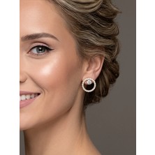 Eva Takı Store Halo Zirkon Taşlı Antialerjik  Vip Halka Gold Renk Küpe Antialerjik