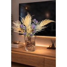 Decoroon El Yapımı Cam Vazoda Yapay Çiçek Aranjmanı – Doğal Ağaç Kabuklu Dekoratif Vazo, Salon & Masa Üstü Dekoru 40 cm