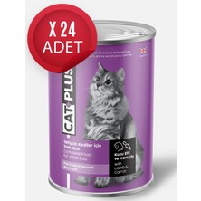 Catplus Pate Içinder Et Parçacıklı Kuzu Etli ve Havuçlu Yetişkin Kedi Konserve Yaş Mama 395 gr x 24 Adet