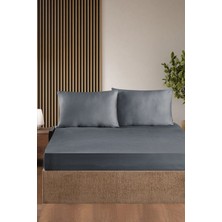 First Choice %100 Pamuk Saten 200 Tc (80 Tel) Lastikli Çarşaf Seti Koyu Gri