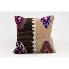 Kilim Wholesale El Yapımı Kilimden Yapılmış Vintage Kırlent Kılıfı, Yün, 40X40 cm