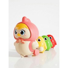 Gökyüzü Işığı Neşeli Tavuk Ailesi - Kurmalı Anne Tavuk ve 3 Adet Mıknatıslı Civciv Çocuk Oyuncağı - Pembe