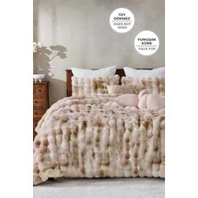Evlen Home Collection Kürk Yatak Örtüsü Çift Kişilik Dolgulu Peluş Yumuşak Yorgan Wellsoft 3 Parça Set Paye