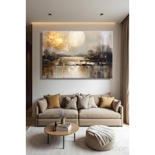 Şehber Kanvas Tablo Yatay Tekli Salon Mutfak Yatak Odası Ofis Yağlı Boya Efekt Soyut Dolunay Manzara