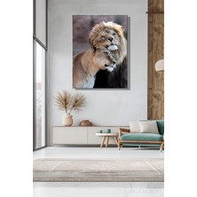 Şehber Dikey Kanvas Duvar Tablosu Tekli Salon Mutfak Yatak Odası Ofis Dişi ve Erkek Aslan Portre