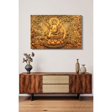 Şehber Yatay Kanvas Duvar Tablosu Tekli Salon Mutfak Yatak Odası Ofis Vintage Budist Lotus Oturuşu