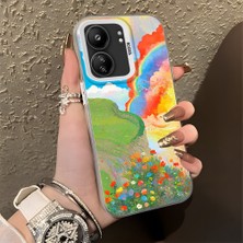 HONTINGA Xiaomi Redmi 13C ile Uyumlu Kılıfı Silikon Kenar Sert Arka Düşüme Önleyici Basitlik Anti Düşme Kamera Korumali Gökkuşağı Desen Telefon Kılıfı Kadın ve Erkek Için Uygundur K1-0853