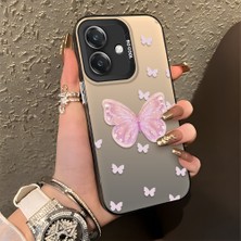 HONTINGA Oppo A3X 5g ile Uyumlu Kılıfı Silikon Kenar Sert Arka Düşüme Önleyici Basitlik Anti Düşme Kamera Korumali Pembe Kelebek Desen Telefon Kılıfı Kadın ve Erkek Için Uygundur K1-0862