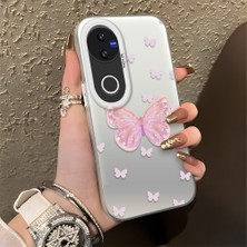 HONTINGA Vivo V50 ile Uyumlu Kılıfı Silikon Kenar Sert Arka Düşüme Önleyici Basitlik Anti Düşme Kamera Korumali Pembe Kelebek Desen Telefon Kılıfı Kadın ve Erkek Için Uygundur K1-0862