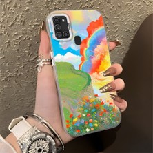 HONTINGA Samsung Galaxy A21S ile Uyumlu Kılıfı Silikon Kenar Sert Arka Düşüme Önleyici Basitlik Anti Düşme Kamera Korumali Gökkuşağı Desen Telefon Kılıfı Kadın ve Erkek Için Uygundur K1-0853