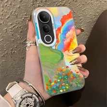 HONTINGA Vivo V50 Lite ile Uyumlu Kılıfı Silikon Kenar Sert Arka Düşüme Önleyici Basitlik Anti Düşme Kamera Korumali Gökkuşağı Desen Telefon Kılıfı Kadın ve Erkek Için Uygundur K1-0853