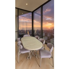 Fursimo Venüs Serisi Traverten Desenli Lak Panel Masa ve 6 Sandalyeli Yemek Masası Takımı