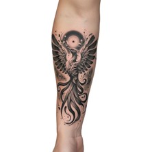 Dövme Kutusu Anka Kuşu Geçici Dövme | Gerçekçi Phoenix Siyah Beyaz Kol Bacak Dövmesi