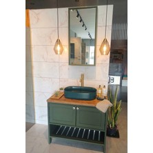 Adn Dizayn 90CM Retro Yeşil Banyo Dolabı Seti - Su Geçirmez Masif Tezgâhlı & Aynalı Dolaplı (Kurulu)