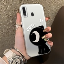 HONTINGA Samsung Galaxy A20 ile Uyumlu Kılıfı Silikon Kenar Sert Arka Düşüme Önleyici Basitlik Anti Düşme Kamera Korumali Şirin Desen Telefon Kılıfı Kadın ve Erkek Için Uygundur K1-0856