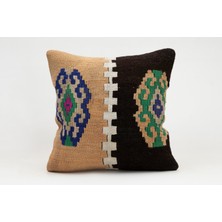 Kilim Wholesale El Yapımı Kilimden Yapılmış Vintage Kırlent Kılıfı, Yün, 40X40 cm