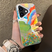 HONTINGA iPhone 16 ile Uyumlu Kılıfı Silikon Kenar Sert Arka Düşüme Önleyici Basitlik Anti Düşme Kamera Korumali Gökkuşağı Desen Telefon Kılıfı Kadın ve Erkek Için Uygundur K1-0853