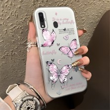 HONTINGA Samsung Galaxy A20 ile Uyumlu Kılıfı Silikon Kenar Sert Arka Düşüme Önleyici Basitlik Anti Düşme Kamera Korumali Kelebek Desen Telefon Kılıfı Kadın ve Erkek Için Uygundur K1-0864