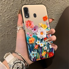 HONTINGA Samsung Galaxy A20 ile Uyumlu Kılıfı Silikon Kenar Sert Arka Düşüme Önleyici Basitlik Anti Düşme Kamera Korumali Çiçek Desen Telefon Kılıfı Kadın ve Erkek Için Uygundur K1-0859