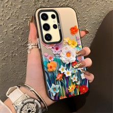 HONTINGA Samsung Galaxy S24 Ultra ile Uyumlu Kılıfı Silikon Kenar Sert Arka Düşüme Önleyici Basitlik Anti Düşme Kamera Korumali Çiçek Desen Telefon Kılıfı Kadın ve Erkek Için Uygundur K1-0859